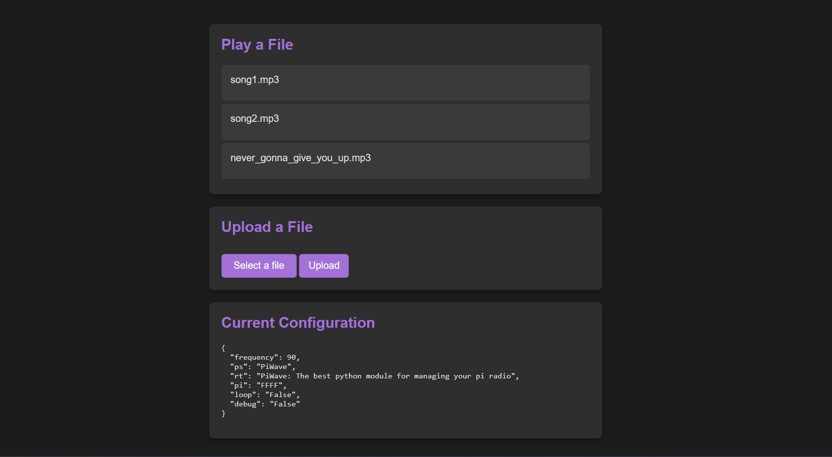 PiWave WebGUI Screenshot